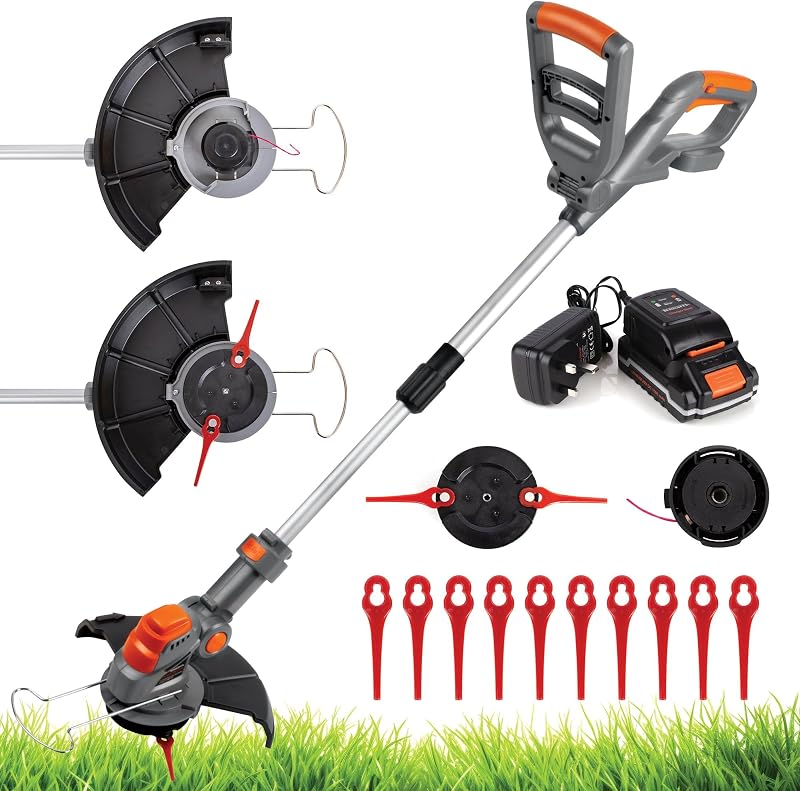 Terratek 20V Cordless Strimmer 2-in-1 with Battery Charger 12 Blades