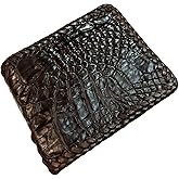 D'SHARK Luxury Crocodile Skin Leather Bi-fold Short Wallet (Dark Brown)