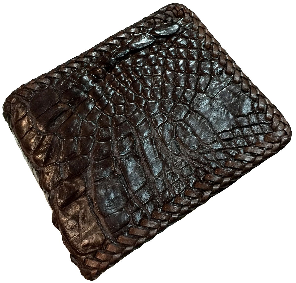 Photo 1 of D'SHARK Luxury Crocodile Skin Leather Bi-fold Short Wallet (Dark Brown)