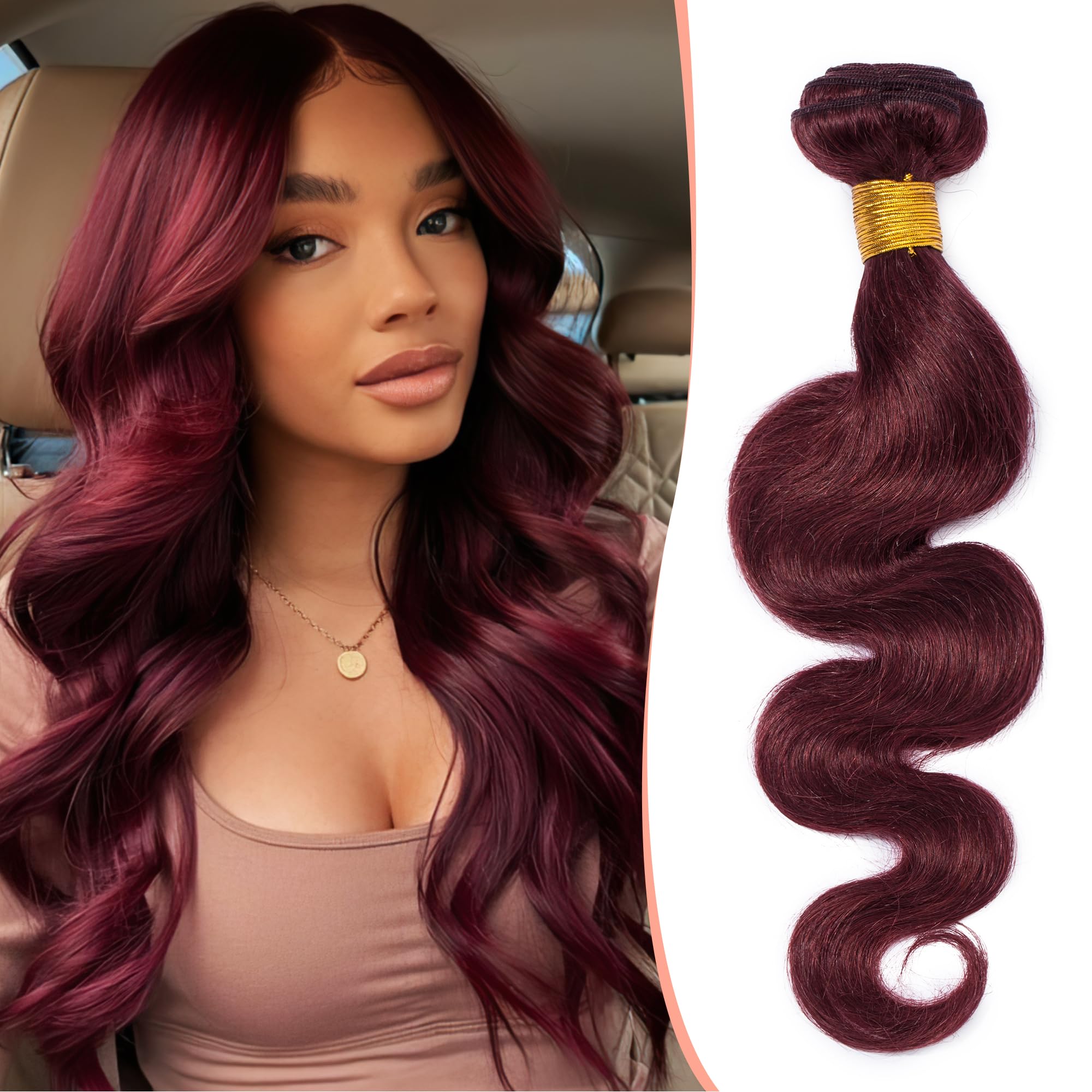 22 inch SEGO Brazilian Virgin Human Hair Weave Bundles Body Wave [#99J Wine Red] 100% Remy Real Natural Double Weft Hair Extensions no Clip in （1 Bundle,100g) — image 1
