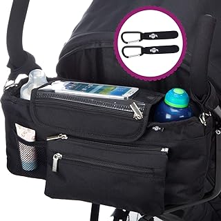BTR Kinderwagen Organizer und Buggy Organizer oder Aufbewahrungstasche mit Reißverschlusstasche und Geldbeutel. Baby Kinderwagentasche, Organizer Kinderwagen PLUS Kinderwagen Clips x 2