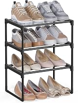 Songmics 3-Tier Shoe Rack Storage Organizer Metal - Upright or Upside Down