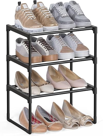 Songmics 3-Tier Shoe Rack Storage Organizer Metal - Upright or Upside Down
