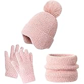 FENELY 3Pcs Kids Winter Beanie Hat Scarf Gloves Set for 4-10 Years Girls Boys Toddler Neck Warmer