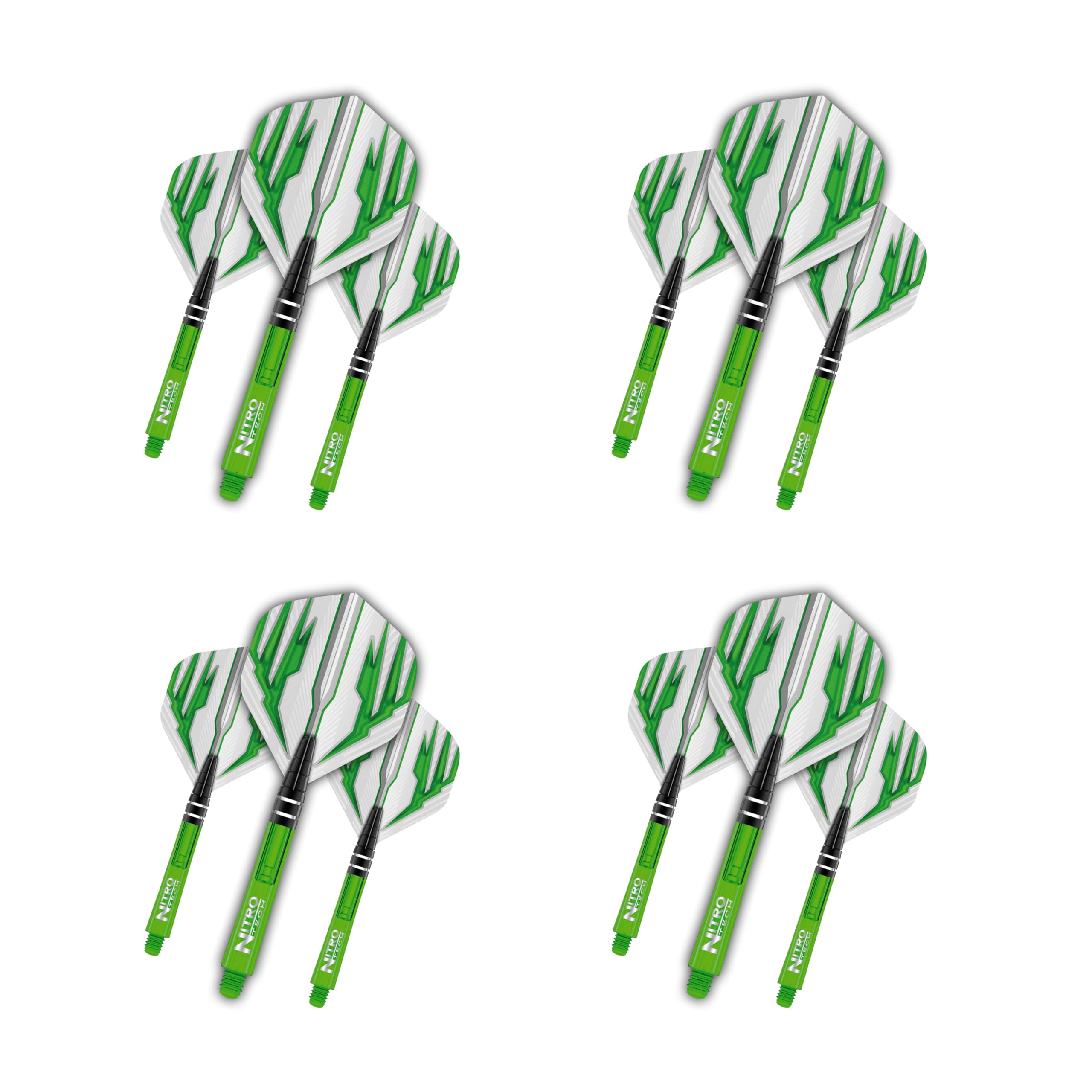RED DRAGON Dart Flight and Stems Combo Green - 4 sets of Standard Flights and 4 sets of Medium Nitrotech Stems Per Pack