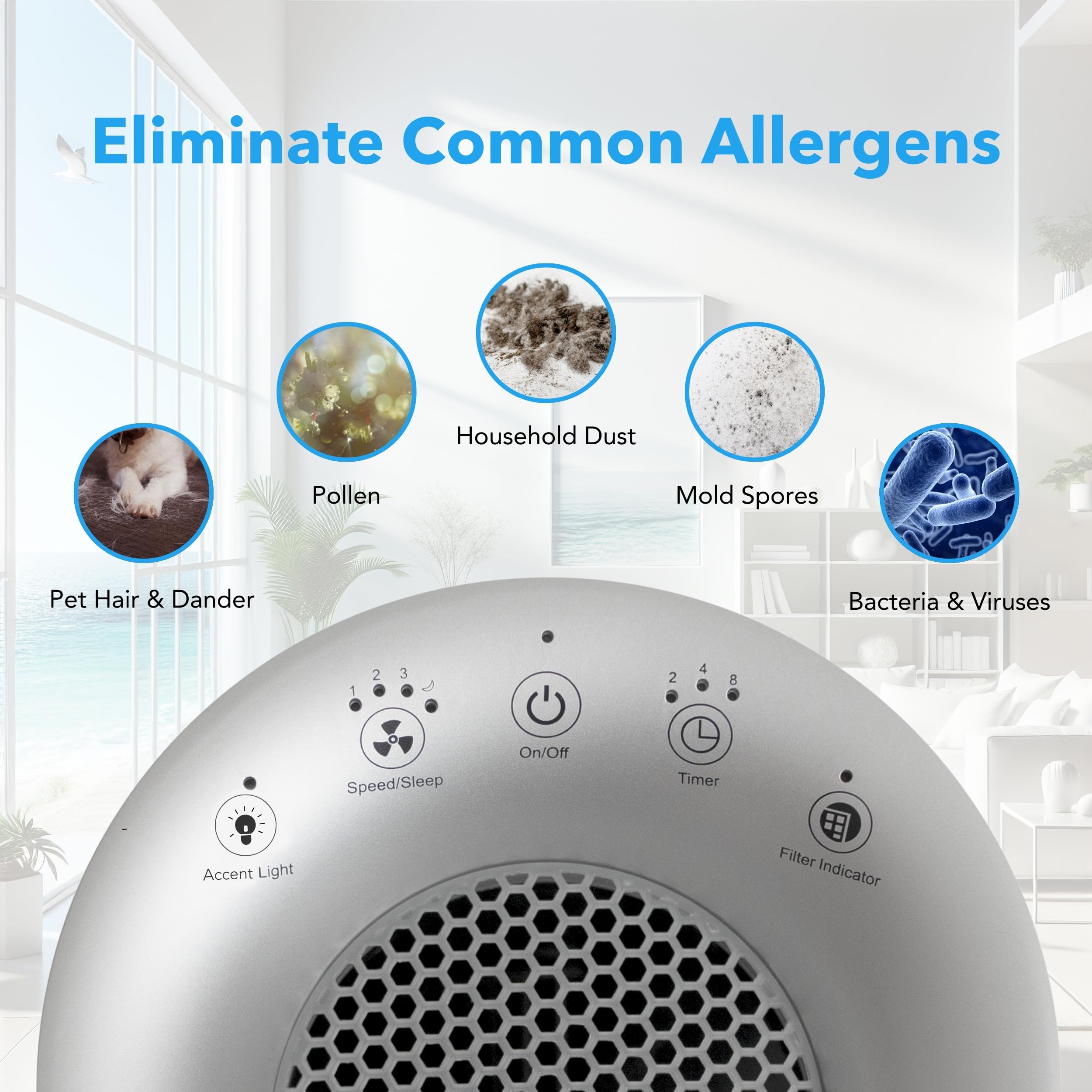 Hunter Fan Company HP450UV True HEPA UVC Light Technology Air Purifier, Small, White