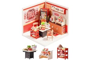 Rolife Super Creator Series, DIY Mini Panda Hot Pot Dollhouse House Kit, Bulid Scenary for Action Collectible Figures, Creative Gifts for Women Adults