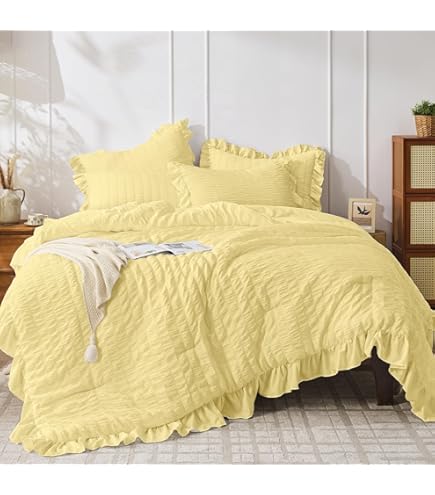 Amazon.com: NSNLGSGC Twin Comforter Set, Yellow Gingham Bedding, 2