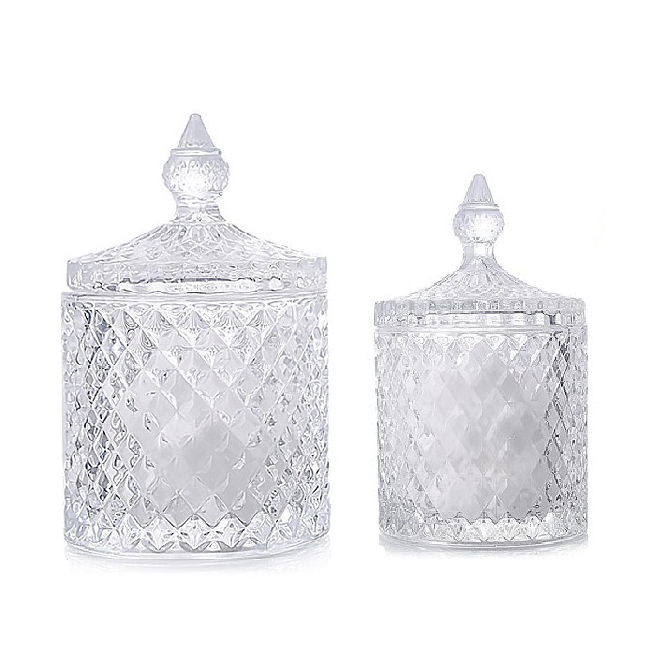 Eidoct 2 Pcs Glass Candy Jars with Lid - Dishes and Containers for Buffet, Party, Wedding Decorations (300ml+600ml/Transparent)