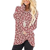 NILOUFO Womens Long Sleeve Shirts Casual Blouses Trendy Twist Knot Tunics Tops for Leggings