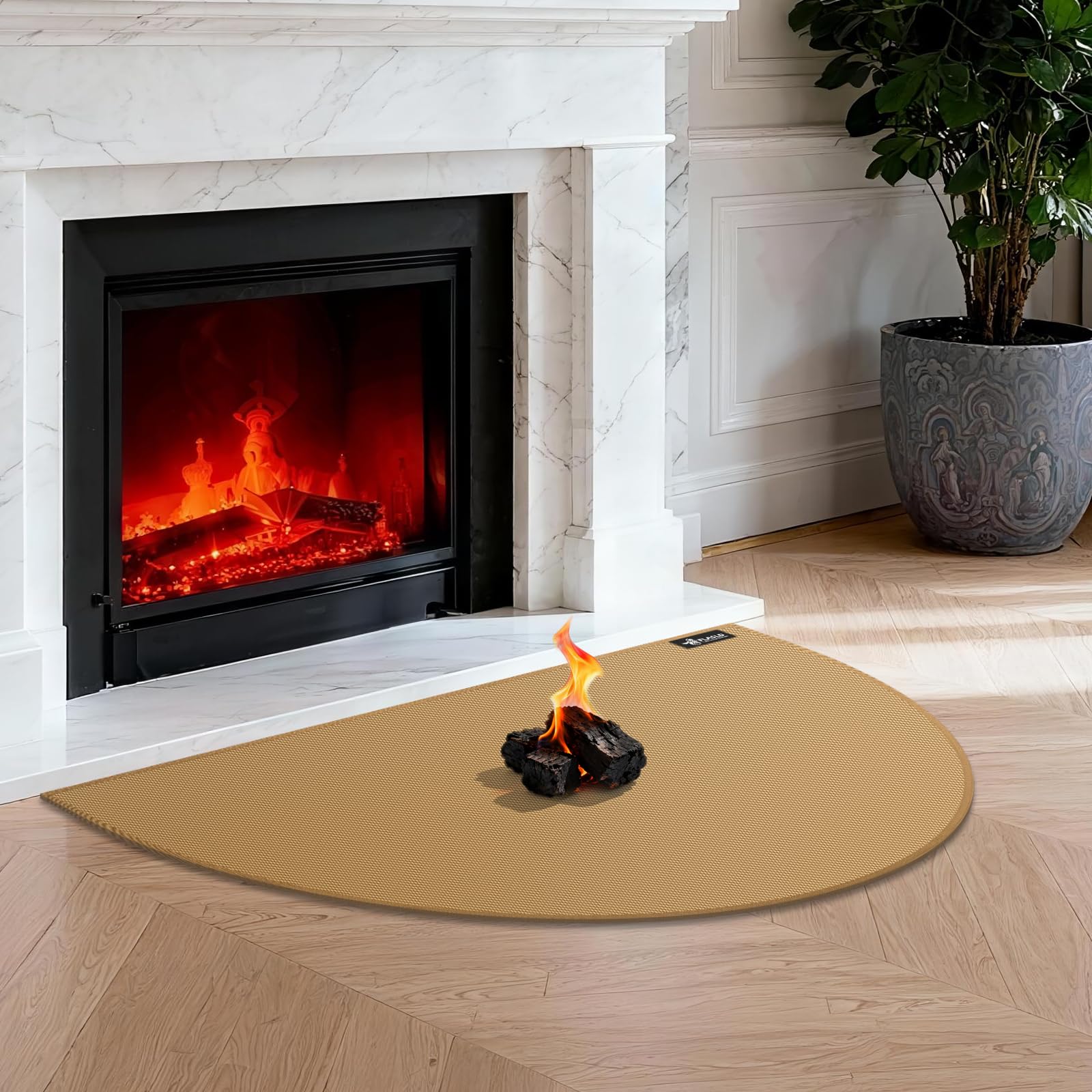 FLASLD Fireproof Fireplace Mat 24×42Inch Half Round Hearth Rug Protects Floors from Sparks Embers, Brown