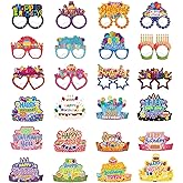Birthday Hats for Kids 24Pcs Party Supplies Happy Birthday Glasses Photo Booth Props for Boys Girls