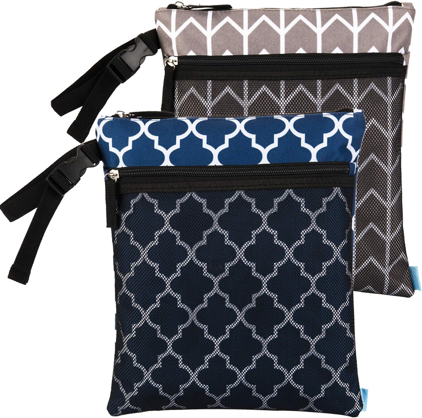 UtoteBag 2pcs Wet Dry Bag for Baby Cloth Diapers Wet Bag with Adjustable Handle & 2 Zip Pockets (Reusable, Water-Resistant, Washable)