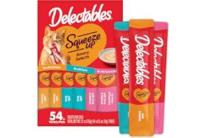 Delectables Squeeze Up Variety Pack, Creamy Squeezable Puree, Lickable Wet Cat Treats, Grain Free, No Fillers, by-Products, Preservatives, 0.5 Ounces Tube, 54 Tubes Total
