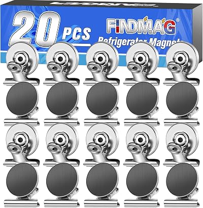 FINDMAG 20 Pack Magnetic Clips Scratch-Free Fridge Magnets Clips
