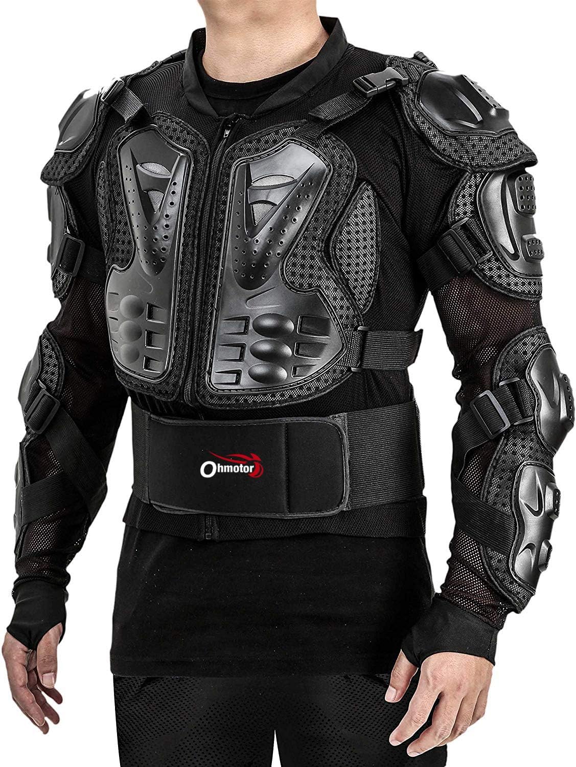 OHMOTOR Motorcycle Motorbike Full Body Armor Protector Pro Street Motocross ATV Guard Shirt Jacket with Back Protection(Black, L): Automotive