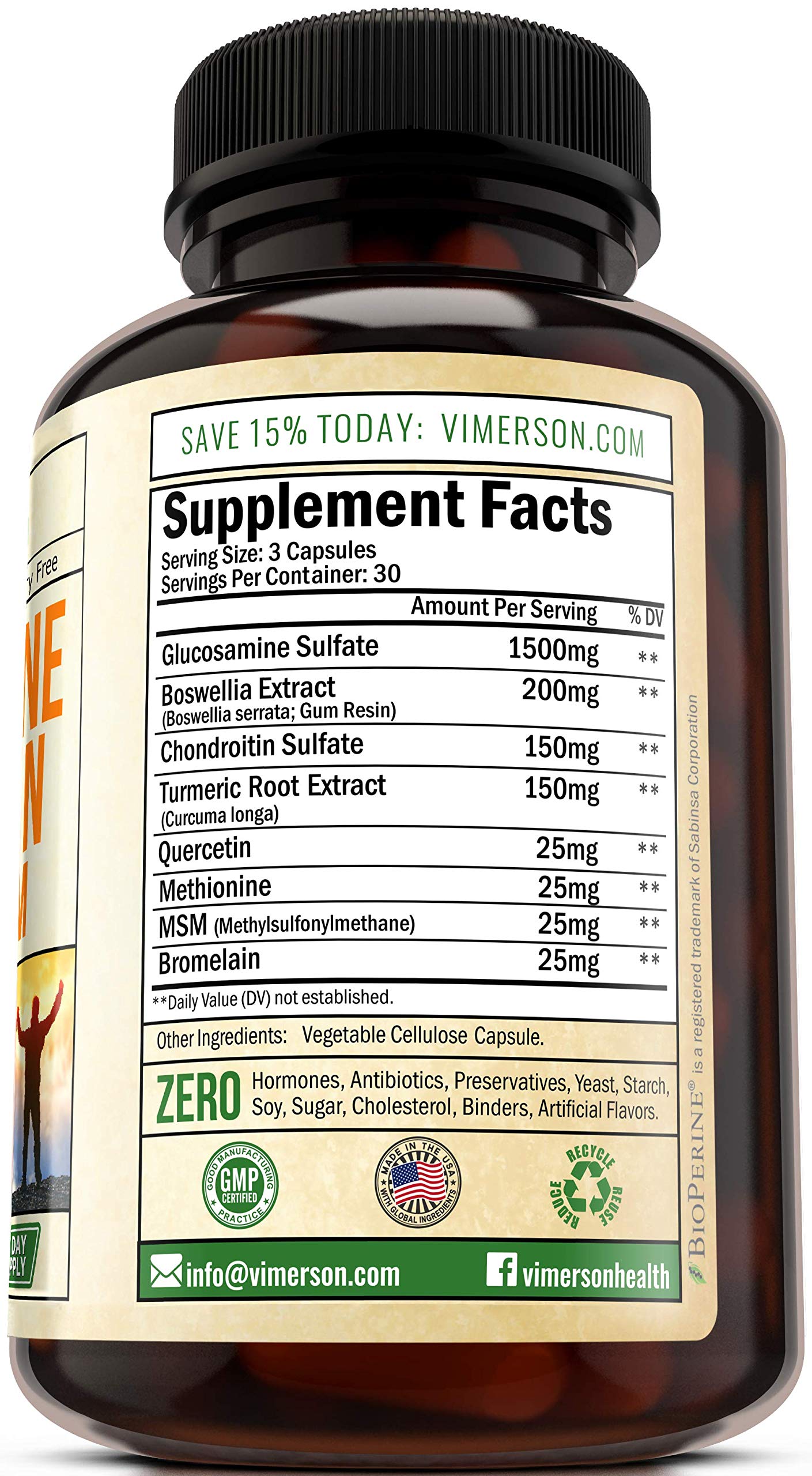 Glucosamine with Chondroitin Turmeric MSM Boswellia Joint Pain Relief