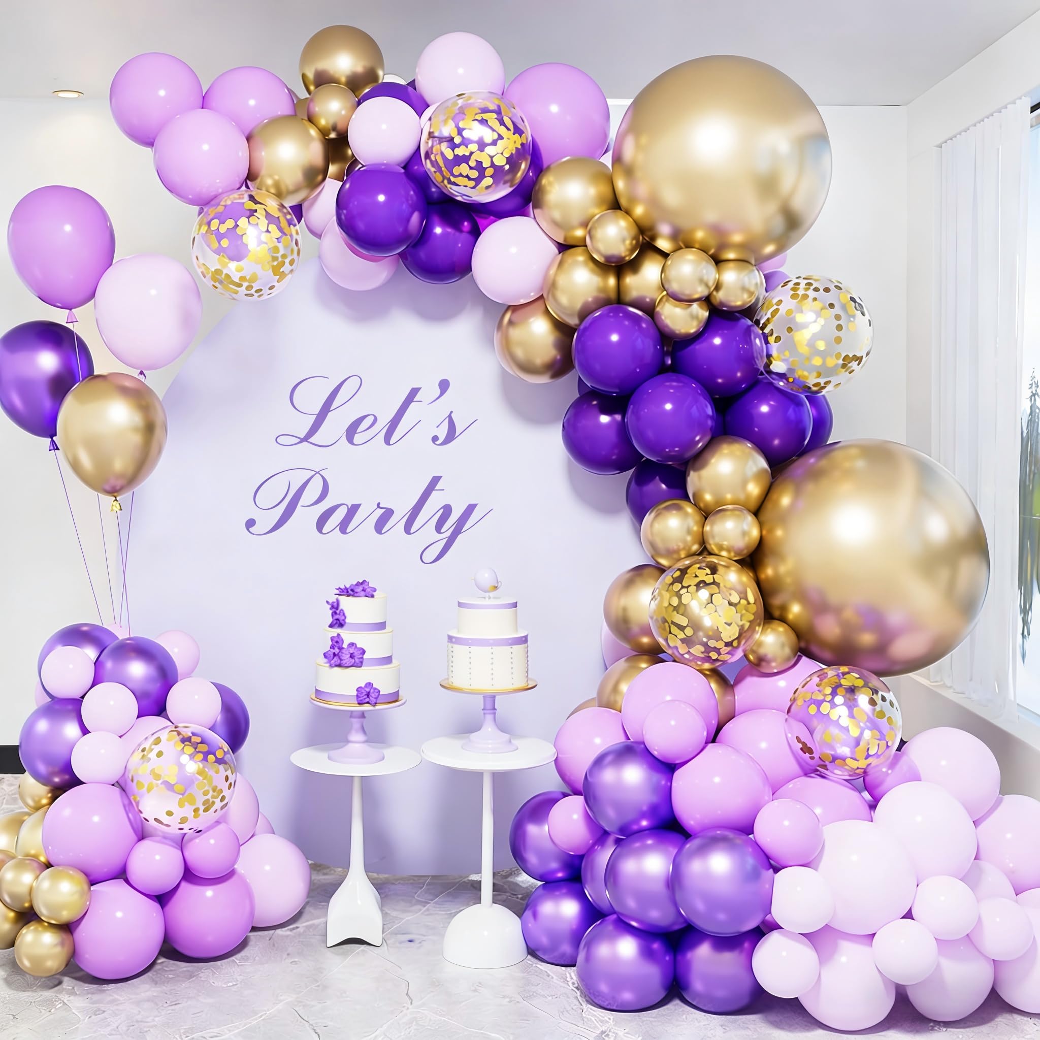 Purple Gold Balloon Arch Kit,117Pcs Purple and Gold Balloon Arch Garland Kit with Lilac Gold Metallic Balloon for Birthday Party Decoration,Wedding,Bridal Shower,Baby Shower, Lavender Party Decoration