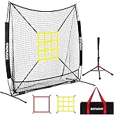 ZONLOLO 6x6ft Baseball &amp; Softball Net for Hitting,Pitching and Batting, Throwing,Baseball net with Sturdy Bow Frame,Battting Tee,Strike Zone, Middle Size,Suitable for Kids!