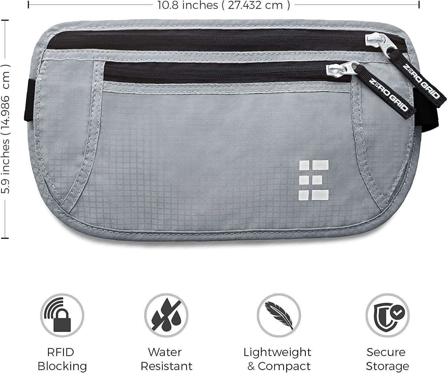 Zero Grid Money Belt w/RFID Blocking - Concealed Travel Wallet & Passport Holder: Clothing