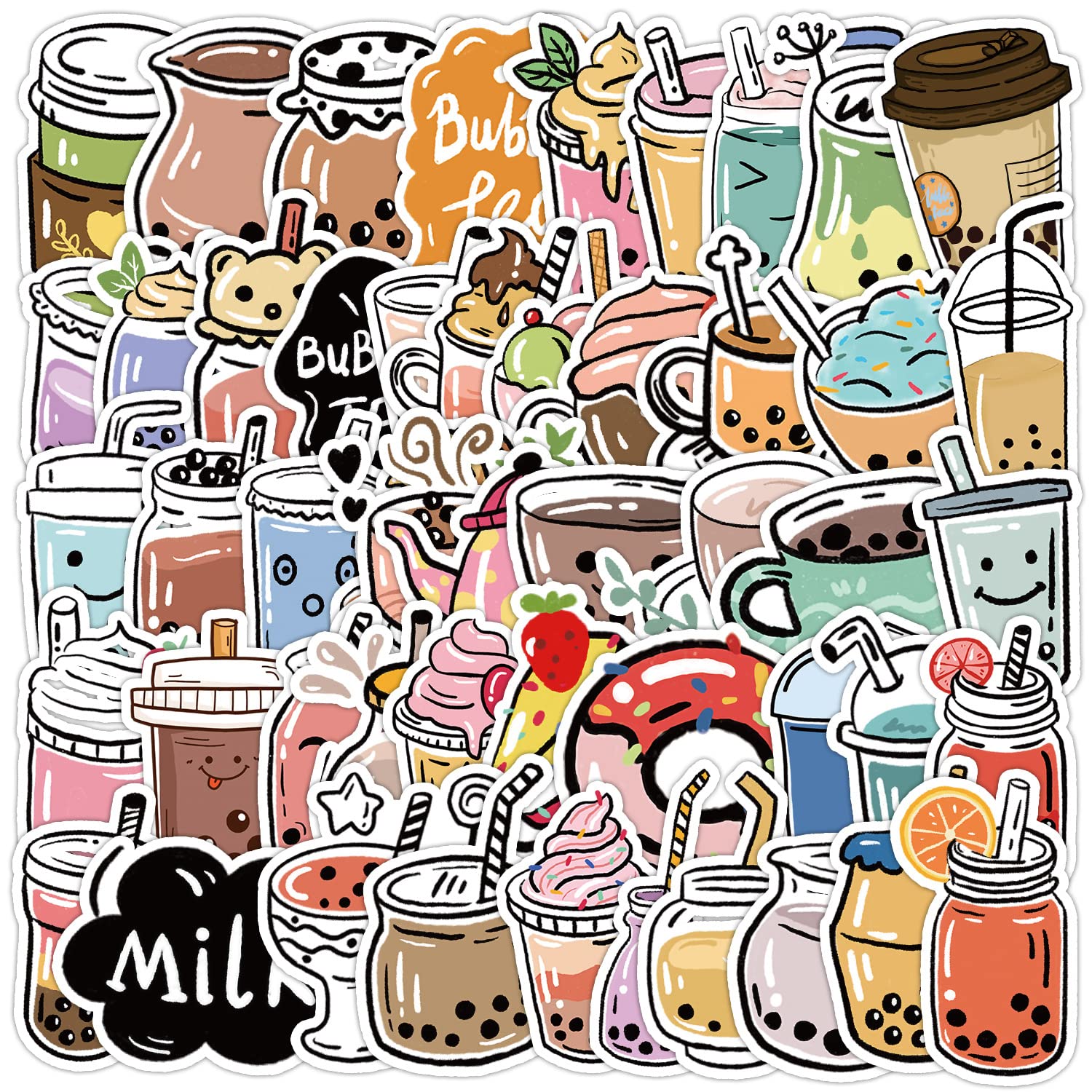 50 Pcs Tea Stickers for Kids Teens Adults Boys Girls,Stickers Pack for Laptop,Skateboard,Luggage,Car,Bike,Cup,Computer,Water Bottle Decor,Tea Vinyl Waterproof Sticker Decals