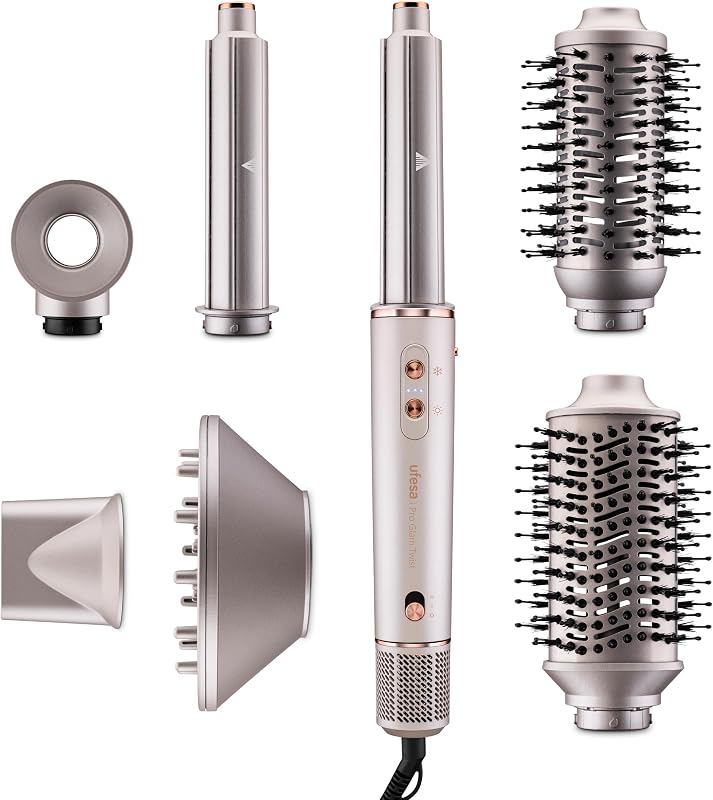 Pro Glam Twist 7 em 1 Hair Styler com Motor Digital Brushless, Sistema Coanda, Revestimento Cerâmico, Gerador de Iões e Acessórios Profissionais