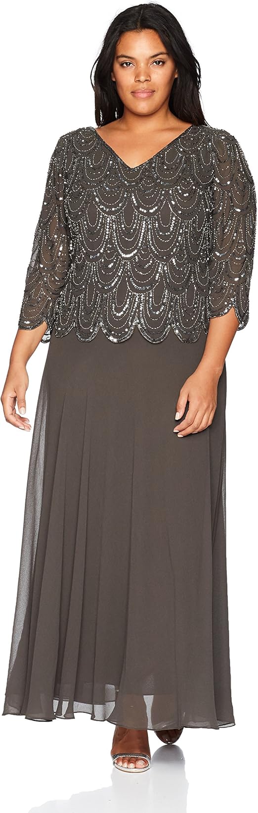 formal long sleeve dresses near me Ever-Pretty Shiny 3/4 Sleeves Sequin Bodice Maxi Evening Dress main image 0