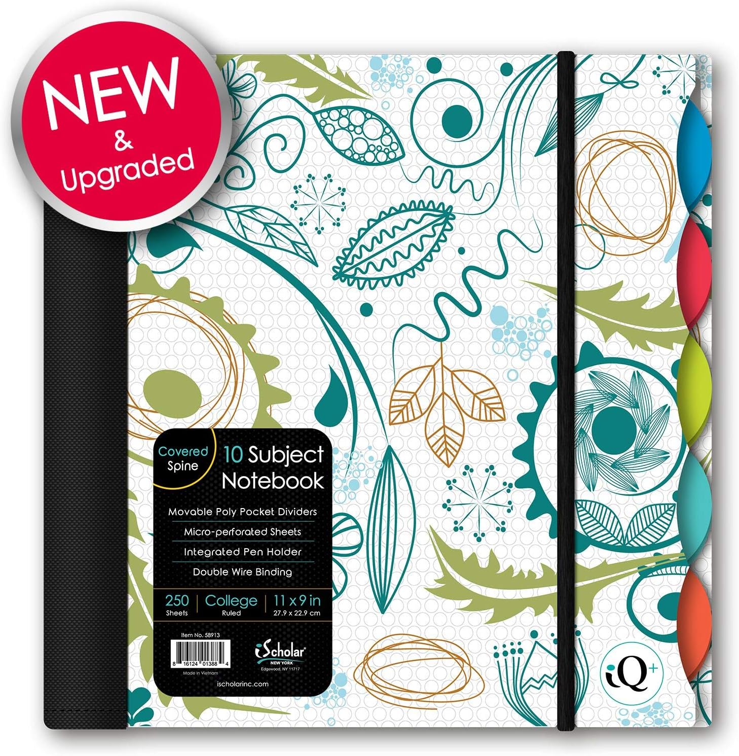 iScholar iQ Poly Fashion Cover 10 Subject Notebook, College Ruled, 11" x 8.5", 250 Sheets, Designs Will Vary (58913) - Fashion Print Light : Office Products