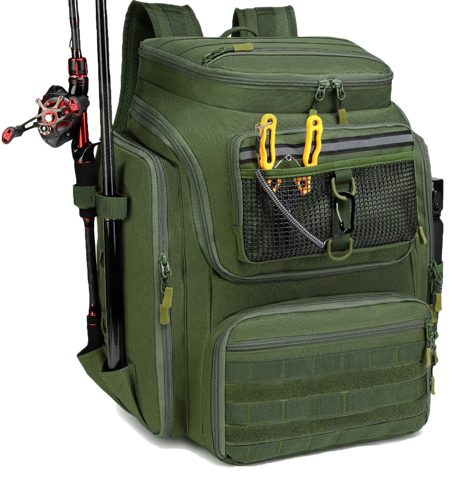 BlesMaller Fishing Backpack with Rod Holder 45L Fishing Tackle Bag Equipment Bag for Hiking Hunting Camping Outdoor Sport (Green)