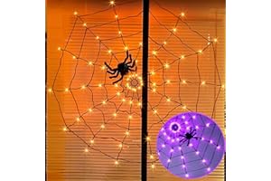 ​​PABIPABI Halloween Spider Web Lights, 4FT Light up Spider Web Outdoor with 84LED and 8 Modes, Halloween Decorations Outside for Party Yard Bar Haunted House (Orange & Purple)