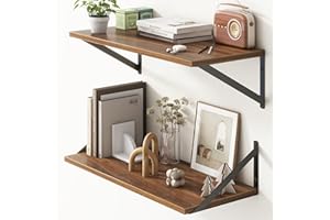 FUN MEMORIES Deep Walnut Floating Shelves for Wall, 24"W x 10"D Wall Shelves Set of 2, 10 Inch Deep Floating Shelf with Brackets, Wide Display & Storage Shelves for Books, Living Room, Kitchen, Bathroom