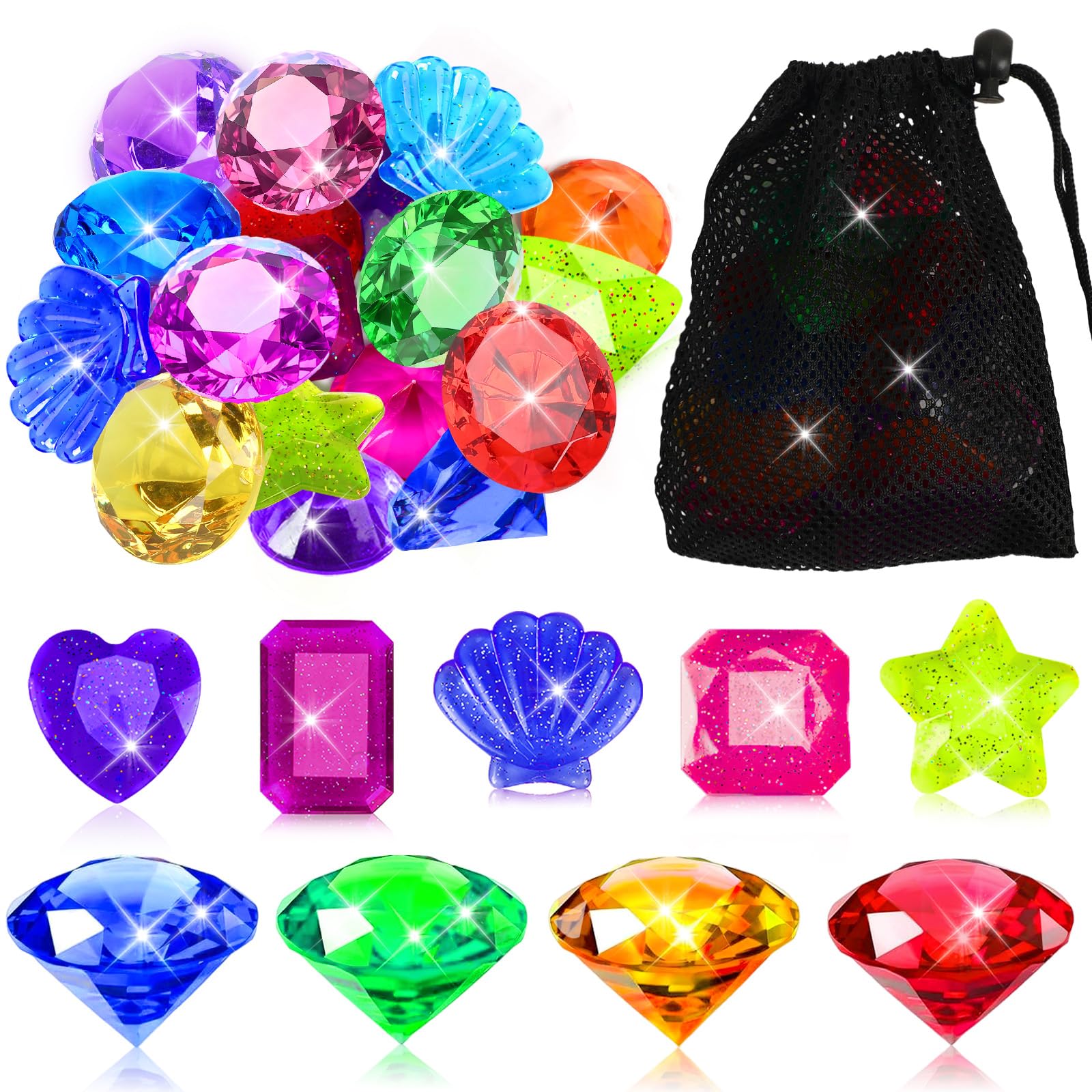 Photo 1 of MARFOREVER 16Pcs Lagre Diving Gem Pool Toys Colorful Pool Gems Acrylic Diamond Diving Jewels Underwater Gemstones Pirate Treasure for Swimming Training Summer Pool Beach Party Favor