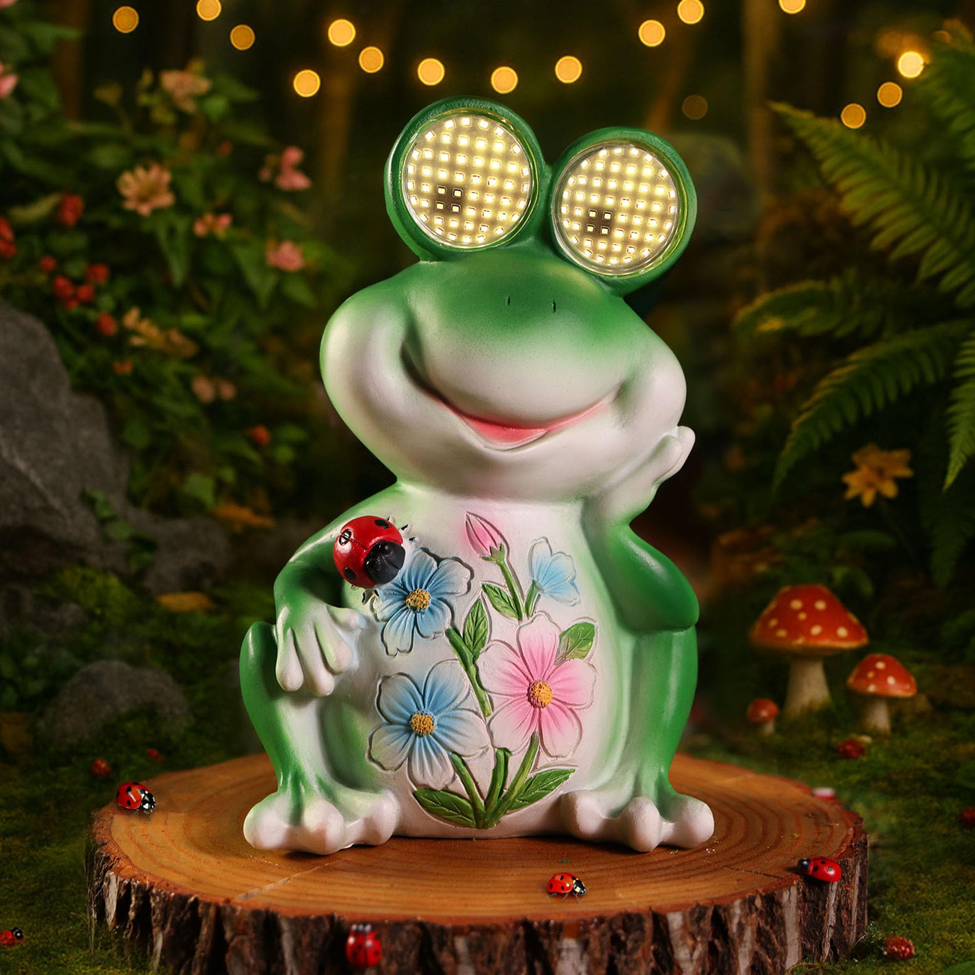 Outdoor Frog Garden Statues with Solar Lights, Frog Figurine Garden