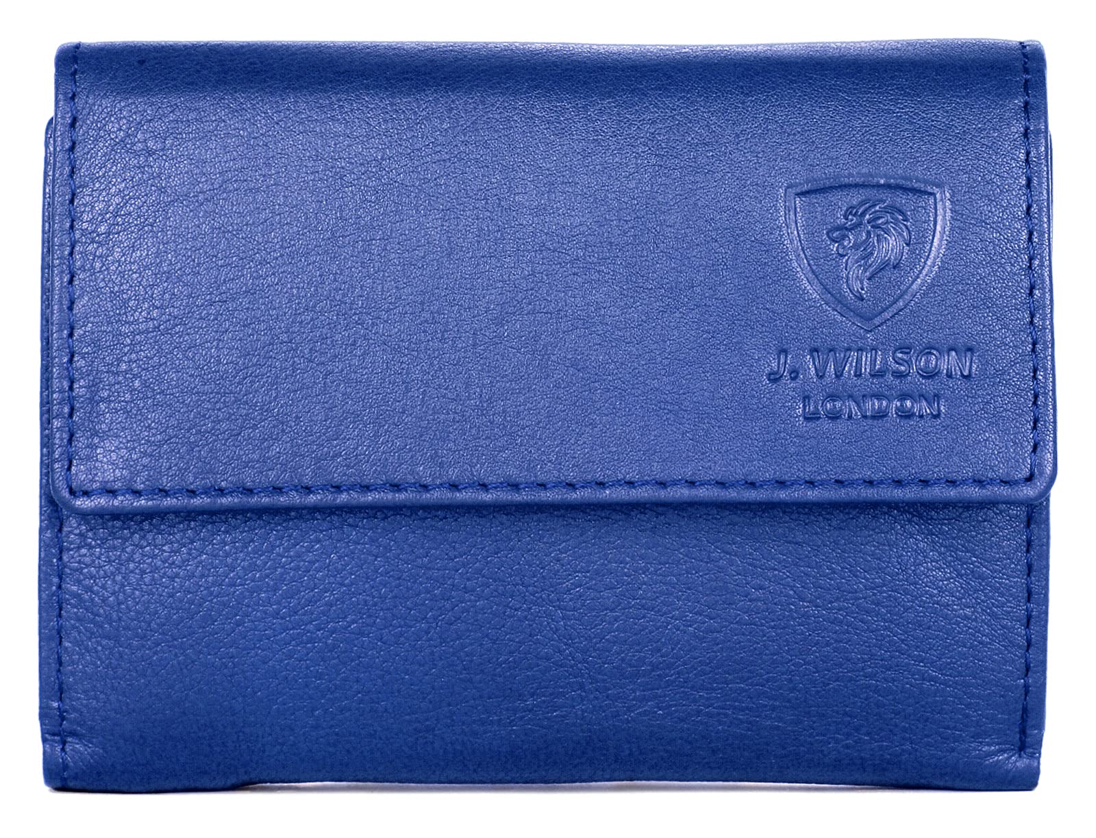 J. Wilson London Ladies RFID Safe Designer Leather Purse Card Women Wallet Zip Pocket Boxed (Royal Blue)