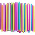 ALINK Assorted Bright Colors Jumbo Smoothie Straws, Wide Plastic Disposable Straws, Pack of 100 Pieces