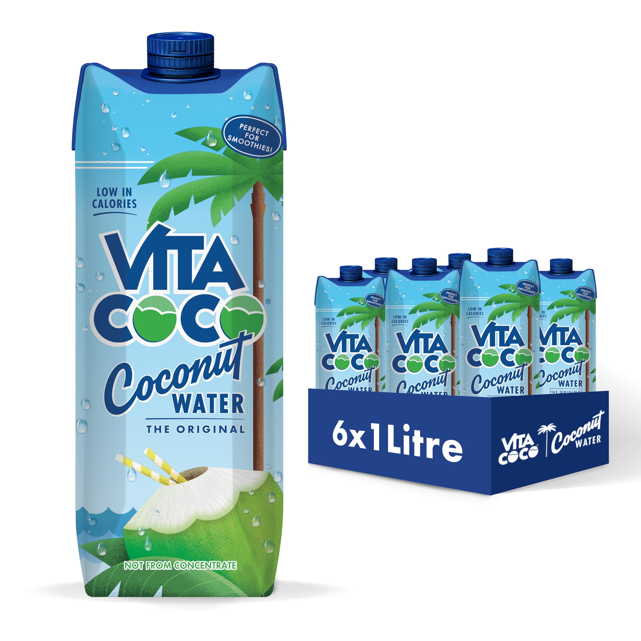 Vita Coco Original Coconut Water Multipack 1L x 6, Gluten Free, Full Of Vitamin C, Good Source Of Potassium, Low-Calorie Drink, Thirst Quenching Refreshment