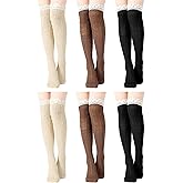 Fourluoo 3/6 Pairs Women Knee High Socks with Lace Trim Cotton Knee High Stockings Knit Boot Socks for Boots Casual Chic