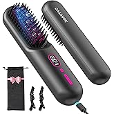 Cordless Hair Straightener Brush for Travel,Mini Hair Straightener Comb with Negative Ion,Portable hot Brush Hair Straightene