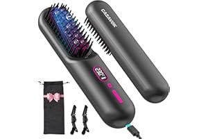 CASAVOK Cordless Hair Straightener Brush for Travel,Mini Hair Straightener Comb with Negative Ion,Portable hot Brush Hair Straightener for Women, Rechargeable 9600mAh Battery, Anti-Scald,12 Temp-Setting