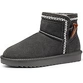 Dodow Womens Genuine Suede Winter Boots Mini Warm Fur Lined Ankle Slip On Snow Booties