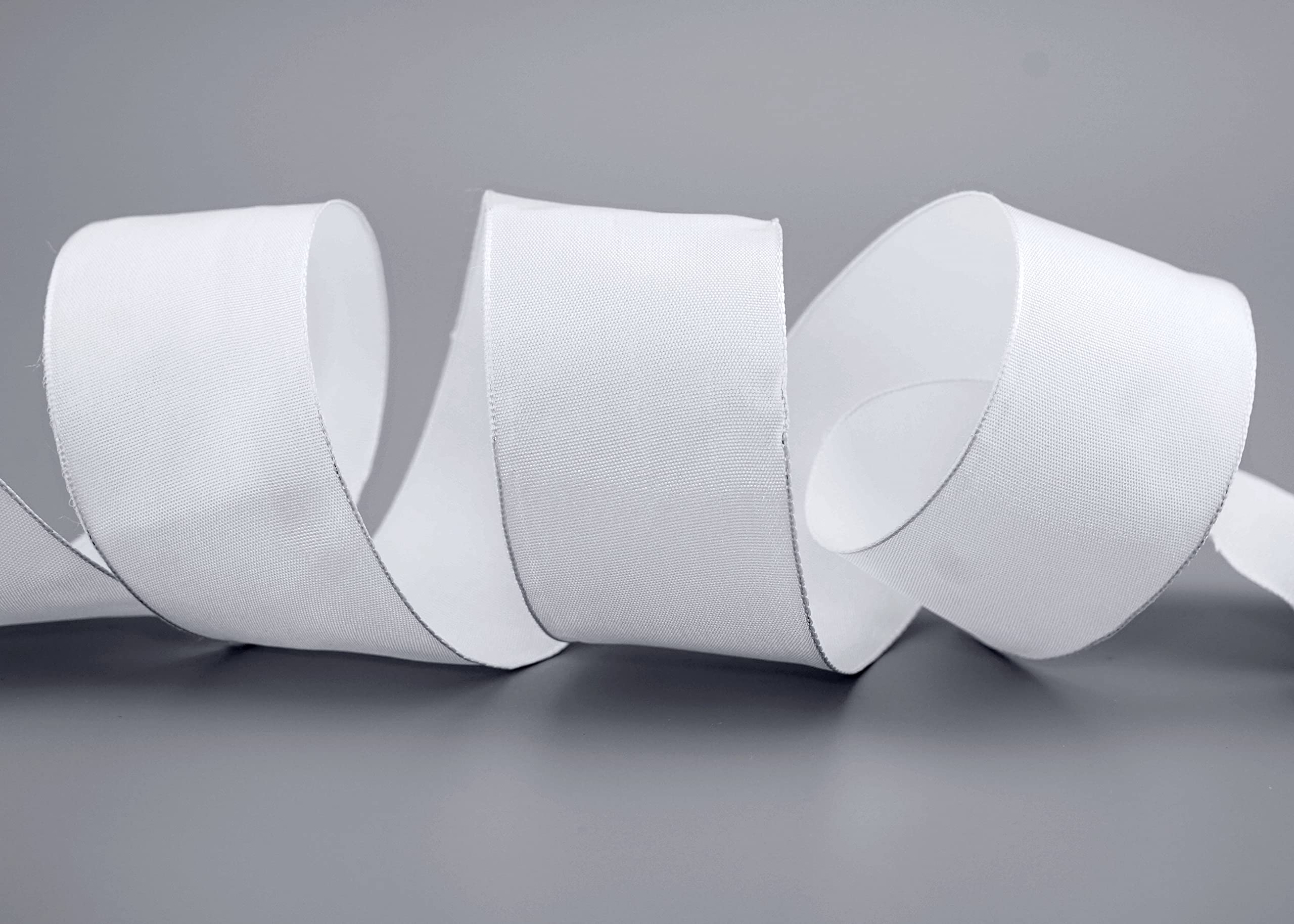 finemark 20 m x 40 mm Wired Silk Ribbon Lina 601 White Fabric Decorative Wire Edges Gift Table Decoration Wedding Easter Visco Card Design