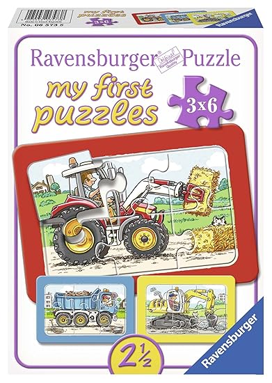 Ravensburger Kinderpuzzle 'Bagger, Traktor und Kipplader' - 06573 / 3 Rahmenpuzzles jeweils 6-teilig mit Fahrzeugen - für Kin