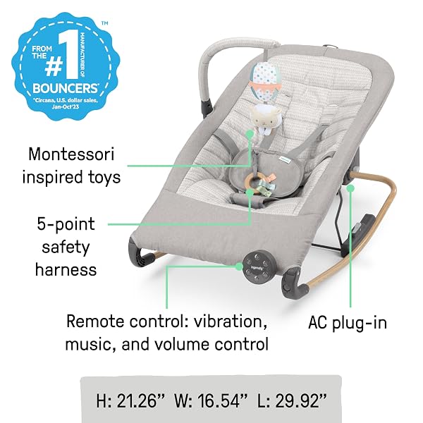 INGENUITY KEEP INMOTION AUTOMATIC BABY ROCKER SEAT, WITH REMOTE CONTROL FOR VIBRATION, MUSIC & VOLUME CONTROL, PREMIUM MATERIALS, 0-6M – SOULFUL SKIES
