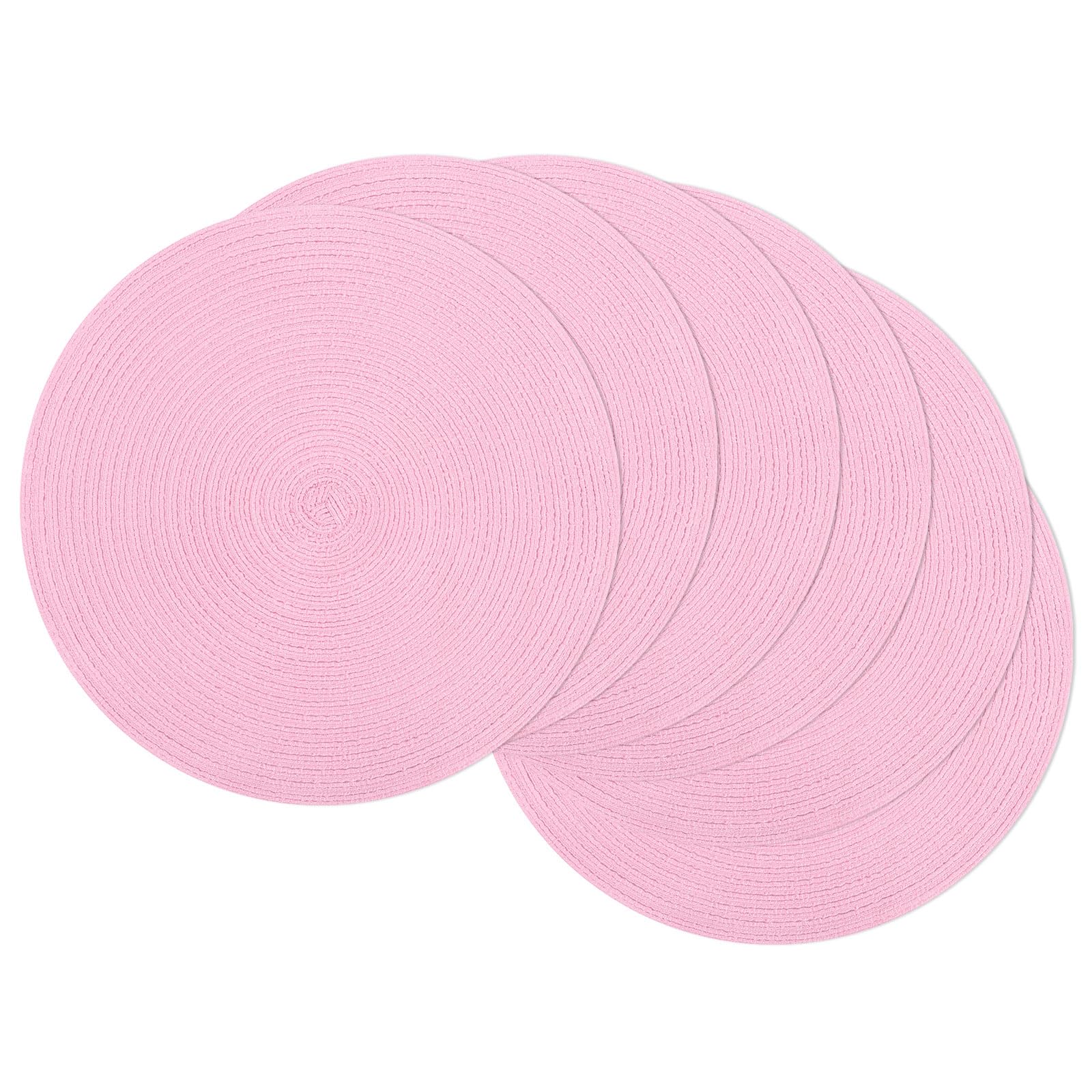 Photo 1 of SHACOS Round Braided Placemats Set of 6 Round Table Mats for Dining Tables 15 inch Washable Non Slip Placemats (Pink, 6)