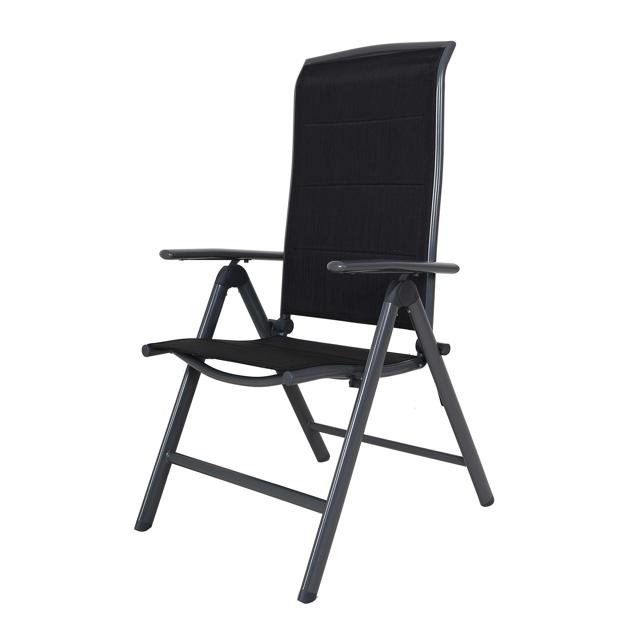 Chicreat Upholstered Folding High-Back Chair, Dark Grey/Black, Aluminium