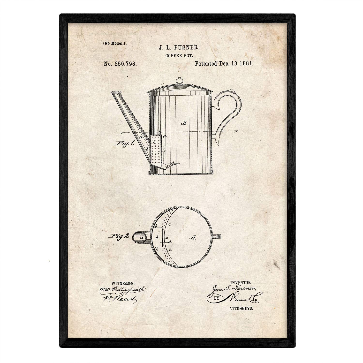 Nacnic Poster patent coffee. Sheet with old design patent in A3 size and vintage background — image 1