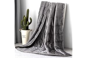Topblan Sherpa Fleece Weighted Blanket for Adult, 15 lbs Dual Sided Cozy Fluffy Heavy Blanket, Ultra Fuzzy Throw Blanket with Soft Plush Flannel Top, 48 x 72 inches, Grey