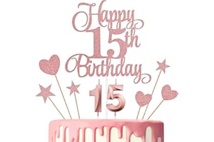 Lecferrarc 15th Birthday Cake Decorations, 15th Birthday Candles Cake Numeral Candles and Glitter Happy 15th Birthday Cake Toppers Set for Birthday Party Supplies (Rose Gold)