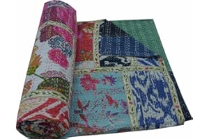 V Vedant Designs Indian Cotton Kantha Quilt Throw Blanket Bedspread Vintage Throw Gudari Cotton Handmade Kantha Quilt (Mix Patch)