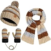 Boys Winter Hat Scarf and Gloves Set for Kids Warm Knitted Hat Mittens and Fleece Neck Warmer Scarf Set for Boys Girls 3pcs